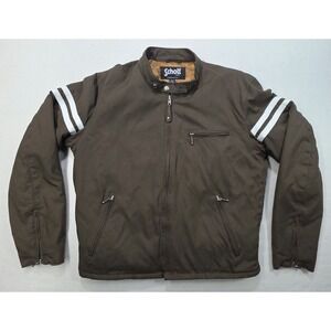 Schott Motorcycle Jacket Mens Nylon Leather Stripes Quilt Lined Thinsulate Brown